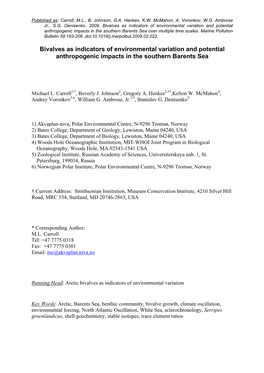 Bivalves As Indicators of Environmental Variation and Potential Anthropogenic Impacts in the Southern Barents Sea Over Multiple Time Scales