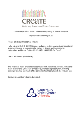 Non-Nationalist Parties and Party System Change in Bosnia and Herzegovina