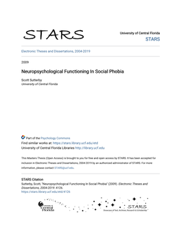 Neuropsychological Functioning in Social Phobia