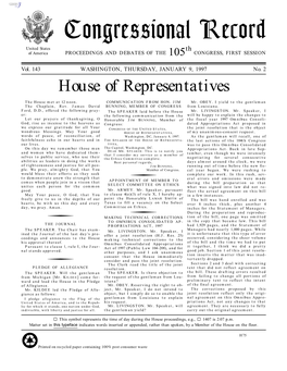 Congressional Record United States Th of America PROCEEDINGS and DEBATES of the 105 CONGRESS, FIRST SESSION