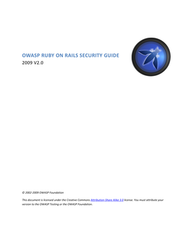 Owasp Ruby on Rails Security Guide 2009 V2.0