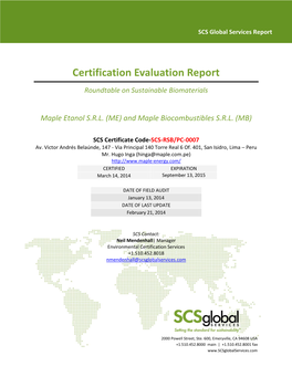 Certification Evaluation Report