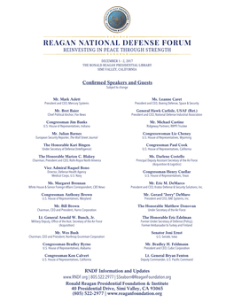 Reagan National Defense Forum Reinvesting in Peace Through Strength