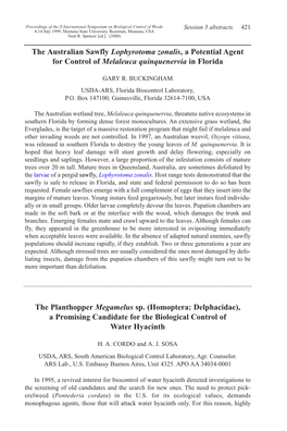 Session 5 Abstracts: Weeds of Aquatic Systems And