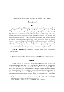 Osmanlı Ile Karamanlı Arasında Bir Kadın: İlaldı Hatun