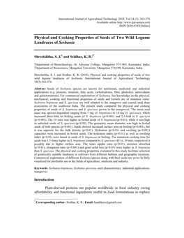 Physical and Cooking Properties of Seeds of Two Wild Legume Landraces of Sesbania