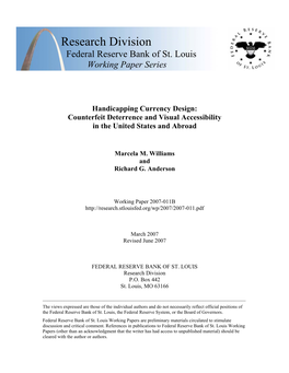 Handicapping Currency Design: Counterfeit Deterrence and Visual Accessibility in the United States and Abroad