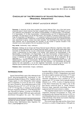 1 Checklist of the Mycobiota of Iguazú National Park (Misiones, Argentina)