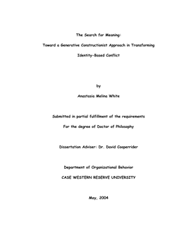 Toward a Generative Constructionist Approach in Transforming Identity-Based Conflict by Anastasia Meli