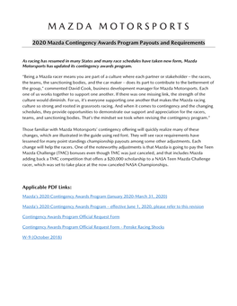 2020 Mazda Contingency Awards Program Payouts and Requirements