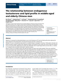 The Relationship Between Endogenous Testosterone and Lipid Proﬁle in Middle-Aged and Elderly Chinese Men