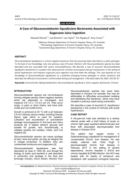 A Case of Gluconacetobacter Liquefaciens Bacteremia Associated with Sugarcane Juice Ingestion