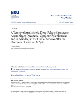 Decapoda: Caridea: Oplophoridae and Pandalidae) in the Gulf of Mexico After the Deepwater Horizon Oil Spill Devan Nichols Nova Southeastern University, Dn480@Nova.Edu