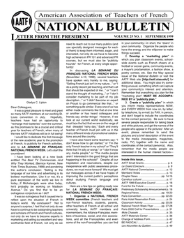 National Bulletin Letter from the President Volume 25 No