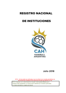 Registro Nacional De Instituciones 2018