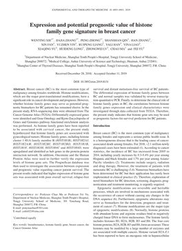 Expression and Potential Prognostic Value of Histone Family Gene Signature in Breast Cancer