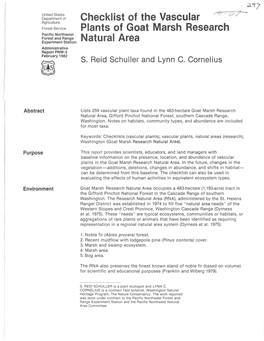 Checklist of the Vascular Plants of Goat Marsh Research Natural Area