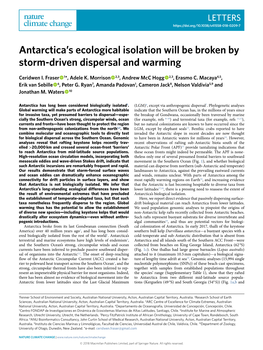 Antarctica's Ecological Isolation Will Be Broken by Storm-Driven Dispersal