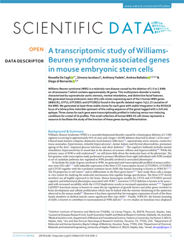 Beuren Syndrome Associated Genes in Mouse Embryonic Stem Cells