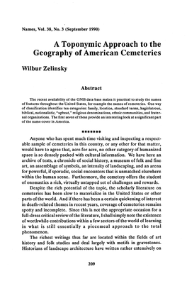 A Toponymic Approach to the Geography of American Cemeteries