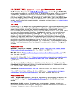 IU GERIATRICS Electronic News for November 2003 the IU Geriatrics Program and the IU Center for Aging Research Welcomed Douglas K