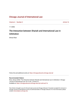 The Interaction Between Shariah and International Law in Arbitration