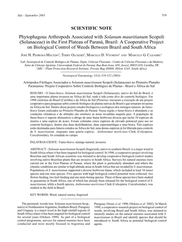 Phytophagous Arthropods Associated with Solanum