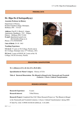 Dr. Dipa De (Chattopadhyay)