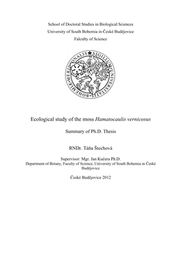 Ecological Study of the Moss Hamatocaulis Vernicosus