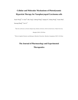 Cellular and Molecular Mechanisms of Photodynamic Hypericin Therapy for Nasopharyngeal Carcinoma Cells