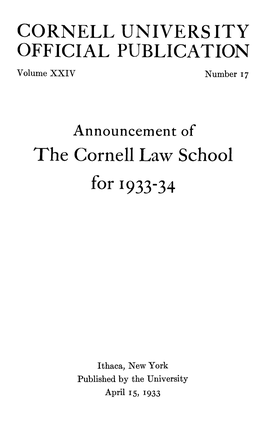 CORNELL UNIVERSITY OFFICIAL PUBLICATION the Cornell