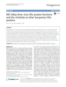 Rift Valley Fever Virus Nss Protein Functions and the Similarity to Other Bunyavirus Nss Proteins Hoai J