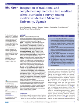 Integration of Traditional and Complementary Medicine Into Medical School Curricula: a Survey Among Medical Students in Makerere University, Uganda