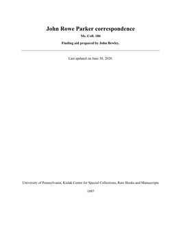 John Rowe Parker Correspondence Ms