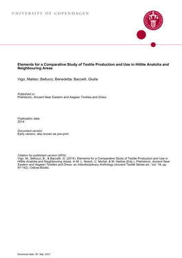 Elements for a Comparative Study of Textile Production and Use in Hittite Anatolia and Neighbouring Areas