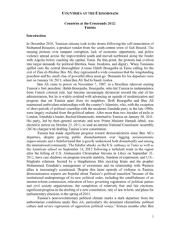 Countries at the Crossroads 2012: Tunisia Introduction in December 2010, Tunisian Citizens Took to the Streets Following the Se