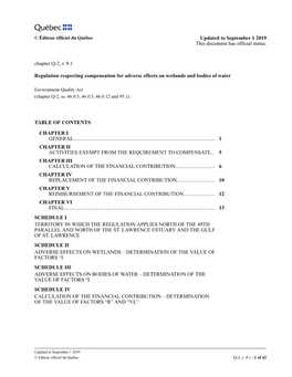 Éditeur Officiel Du Québec Updated to September 1 2019 This Document Has Official Status