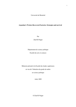 Université De Montréal Argentina's Worker-Recovered Factories