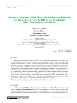 Pequenos Mamíferos (Didelphimorphia, Chiroptera E Rodentia) Em Egagropilos De Tyto Furcata (Coruja-Das-Igrejas) (Aves, Tytonidae) Do Sul Do Brasil