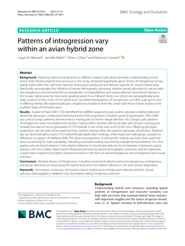 Patterns of Introgression Vary Within an Avian Hybrid Zone Logan M