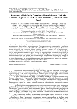 Taxonomy of Subfamily Caesalpinioideae (Fabaceae Lindl.) in Cerrado Fragment in the East from Maranhão, Northeast from Brazil