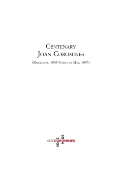 Centenary Joan Coromines