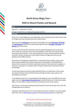 North Korea Mega Tour – DMZ to Mount Paektu and Beyond