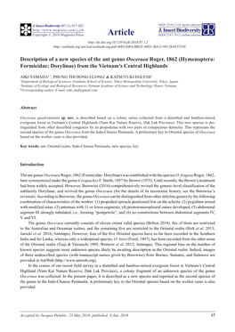 Description of a New Species of the Ant Genus Ooceraea Roger, 1862 (Hymenoptera: Formicidae; Dorylinae) from the Vietnam’S Central Highlands