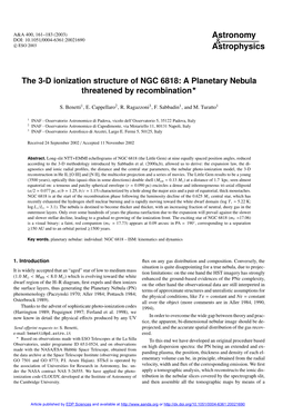 The 3-D Ionization Structure of NGC 6818: a Planetary Nebula Threatened by Recombination