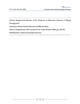 Fragmented Identity of the Chakmas in Mizoram: Citizens Or Illegal