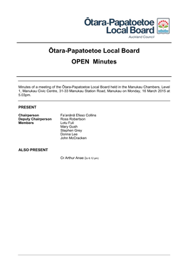Ōtara-Papatoetoe Local Board OPEN Minutes
