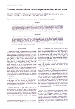 New Taxa, New Records and Name Changes for Southern African Plants