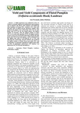 (Telfairia Occidentalis Yield Components of Fluted Pumpkin