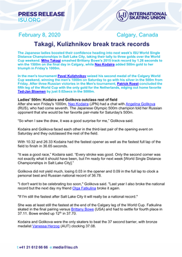 Takagi, Kulizhnikov Break Track Records